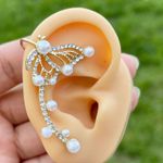Faux Pearl Rhinestones Butterfly Ear Jacket Silver Photo 0