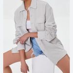 Forever 21 Women’s French Terry Oversized Shacket Button Up Beige Sz S Minimal Photo 0
