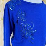 VINTAGE Beaded Blue Sweater and Rhinestone Belt Size M Size M Photo 2