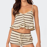 Edikted  Kathy striped shorts micro cotton beach pool neutral low rise chocolate Photo 0