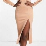 ASOS  DESIGN Frill Sleeve Body-Conscious Midi Dress in Light Tan Pink Size US 10 Photo 0