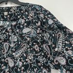 Tahari  Boho Top Blouse Floral Paisley Black Green 3/4 Sleeves Office Size L Photo 2