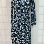 Loft Long Puff Sleeve Front Slit Floral V-Neck Midi Dress Size 8 Photo 0