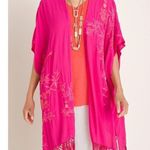Chico's Chico’s NWT Floral Embroidered Berry Pink Ruana Wrap Photo 0