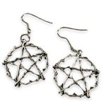 BRAND NEW Pentagram Star Witch Wicca Pagan Wiccan Branch Hook Earrings Dark Pewter Silver Tone Aged Halloween Goth Gothic Punk Cyberpunk Metalcore Photo 0