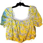 Gianni Bini NWT  yellow multi floral puff sleeve crop top L Photo 1
