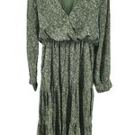 Three Bird Nest Midi Dress Long Sleeve Tiered Floral V Neck Cottagecore Green S Photo 1