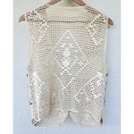 Vintage Crochet Beaded Knit Vest Women's Size Small Boho Western Cowgirl Tan Photo 2