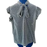 Silver Sheer Metallic Short Sleeve Blouse Size M/L Flounce Flutter 80s Disco Emo Size L Photo 4