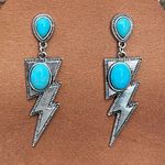 Lightning Bolt Drop Earrings with Turquoise Silver Photo 0