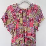 Anthropologie Robin Tiered Ruffle V-Neck Mini Dress Colorful Patchwork Print Photo 6