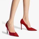 Coutgo Women’s Pointed Toe High Heels Pumps Patent Suede Stiletto Heels Red 10 Photo 2