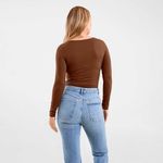 NUUDS Long Sleeve Scoop Neck Seamless Bodysuit‎ In Chocolate Brown Size XL Photo 1