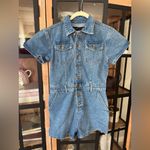 LIONESS  denim romper playsuit u know what’s up short sleeve jean utility buttons Photo 1