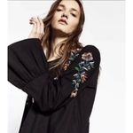 ZARA Trafaluc Boho Black Floral Embroidered Sheer Long Bell Sleeve Peasant Top M Photo 4