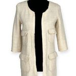 ZARA | Small | Ivory Tweed Longline Raw Edge 3/4 Sleeve Open Front Jacket Photo 0