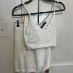 Olivaceous Boutique White Fuzzy Crop Top Skirt Set Photo 3