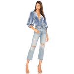 MISA Los Angeles Reem Bodysuit in Blue Velvet Size Small Holiday Party Boho Photo 2