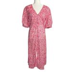 MISA Los Angeles Pink Floral Button Front Midi Dress Puff Sleeve L Made In USA Photo 2