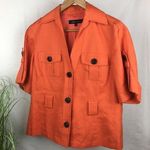 Anne Klein 100% Linen Button Orange Tangerine Utility Short Sleeve Jacket Top 8 Photo 0