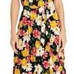 T Tahari Black Floral Print Sleeveless Pleated Belted Midi Dress Size Medium Photo 0