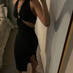 NEW Fuchsia Pink Front Cut Out Halter Neck Back Tie Midi Dress Size M Photo 5