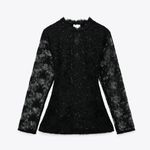 ZARA Black Sheer Mesh Lace Blouse with Sequins Photo 3