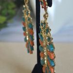 Boutique Boho Chic Gold with Turquoise Blue and Orange Drop Earrings Photo 2