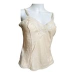 80/90s Small Nylon Satin Camisole Slip Buttercream Lace Sweetheart Neckline​ Gold Photo 3