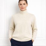 Ann Taylor  100% Italian Merino Wool Mock Turtleneck Sweater Size L Cream Preppy Photo 0