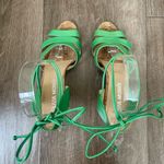 Olivia Morris Green Patent Leather Cork Heeled Sandals ~ Size 37.5 Photo 5