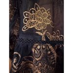Black Sheer Lace Trimmed Peplum Top Gold Floral Embroidery Long Sleeve Size XL Photo 7