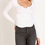 Joah Brown  Classic Long Sleeve Henley Top T Shirt in White, Size S/M Photo 4
