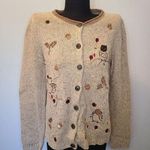 Vintage Christopher & Banks Novelty Cardigan Womens Sm OWL Embroidery 90s Y2K Brown Photo 0