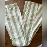 Sage Green & White Pin Stripe Super Flare Boho Bell Bottom Jeans XS Size 24 Photo 5