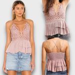 Free People NWT  adella cami boho crochet lace ruffle mauve small Photo 1