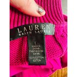 Ralph Lauren Lauren Cable Knit Fisherman Mock V-Neck Sweater Fuchsia Womens L Photo 6