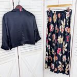 Vintage Platinum Satin Floral Maxi Skirt Crop Jacket Top Set Blue Multi Medium Photo 10