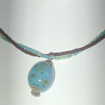 Boho Teal & Brown Seed Bead Beaded Pendant Necklace Photo 2