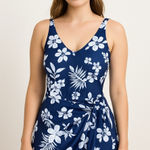 Tempt Me Womens Swim Dress Size L Navy Floral One Piece Tropical Tummy Control Photo 0