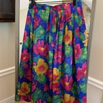 Russ Vintage 80s Floral Skirt High Waist Midi Pleated Bold Bright Print Size 12 Photo 0