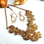 Elegant Gold Bold Lace Statement Necklace Set Photo 0
