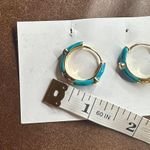 Blue Enamel Painted Diamond Gold Hoops Photo 4