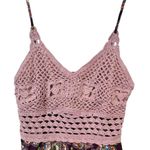 Band of Gypsies BOG Collective Purple Floral Crochet Wide Leg Smocked Pockets Bohemian Large Photo 2