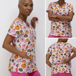 NWT! Divine Stretch Blessing Season Graphic Print Scrub Top 19” P2P Pink Photo 2