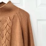 Caroline Constas Cable Knit Wool Sweater Dress Camel Tan Mock Neck Medium Cozy Photo 7