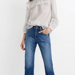 Madewell Mockneck Ruffle Top in Flocked Dot Size Medium Photo 0