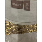 Chico's  White & Gold Sequin Striped Short Sleeve Tee Size S holiday top Photo 4
