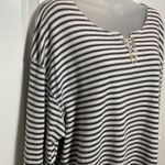Portraits by Northern Isles Womens 3X Striped Henley Long Sleeve Cotton Shirt Black Size undefined Photo 1