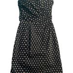 H&M  Womens Dress Size 8 Black Tan Gold Polka Dot Pleated Bust Strapless Mini Photo 0